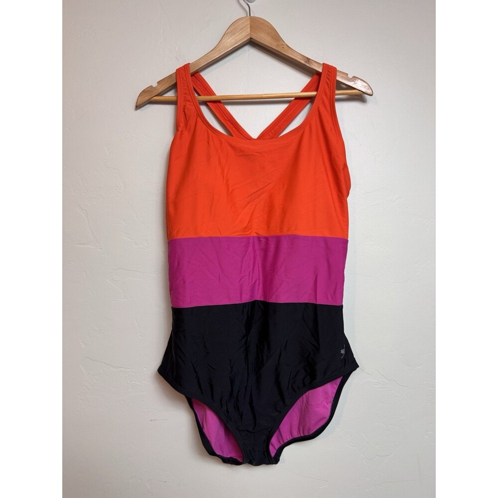 Speedo Ultraback Women's One Piece Swimsuit 2XL Spicy Orange Color Block